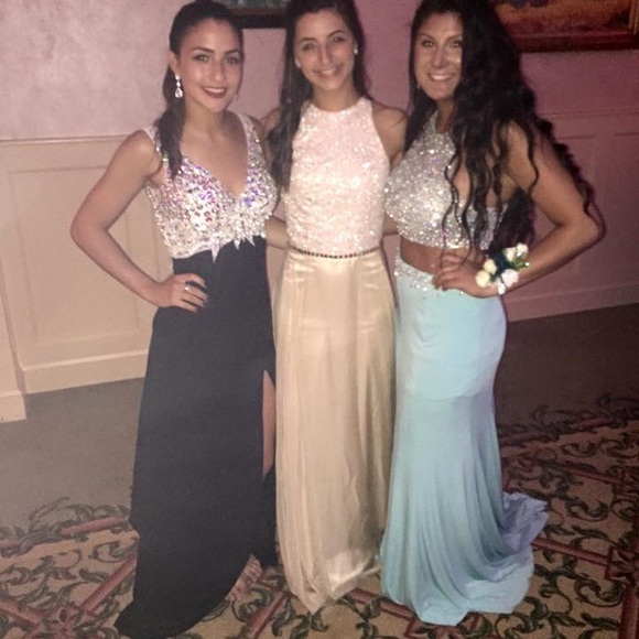 Champagne Beaded Prom Dress, Opened Back - Picture 5 of 6